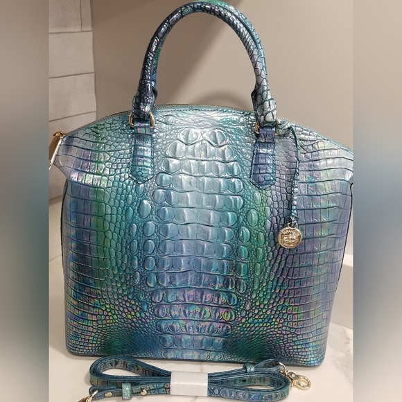 SOLD! NWT Brahmin Large Duxbury Croc Embossed Leather Satchel Blue Topaz 💙💕 - Picture 6 of 16